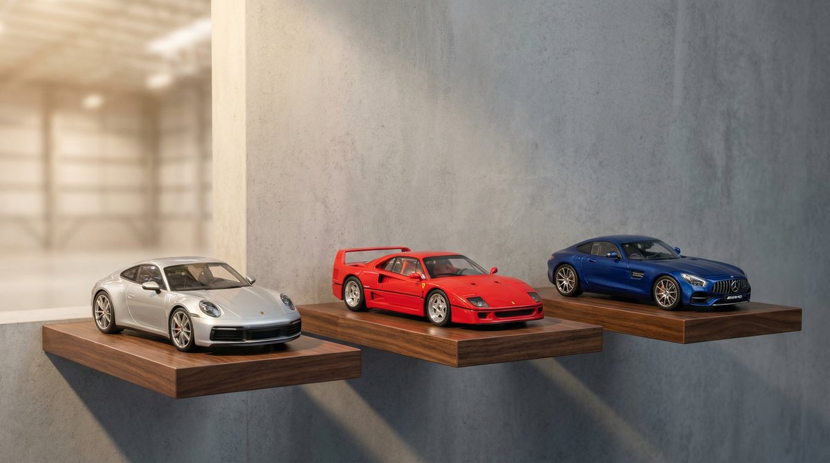 Skladisce Models118 z zbirateljskimi modeli avtomobilov na policah v Czestochowi na Poljskem