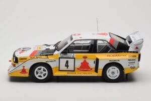 Audi Sport Quattro S1 E2 #4 S. Blomqvist / B. Cederberg Rally 1000 Lakes 1985 IXO 1:18 18RMC161A Kovina – slika 3 od 6
