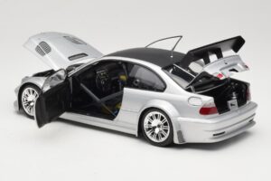 BMW M3 E46 GTR Street Srebrna With Carbon Roof Minichamps 1:18 100012102 Kovina – slika 5 od 8