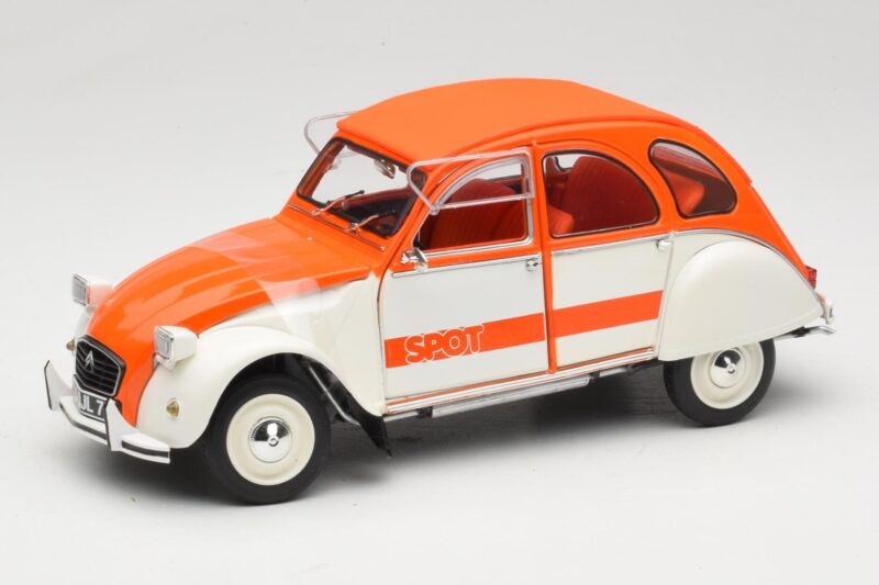 Citroen 2CV Spot Oranžen & Bel Solido 1:18 421183600 Kovina