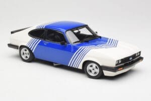 Ford Capri Mk2 3.0 Bel z Modrimi Črtami Minichamps 1:18 155788600 Kovina – slika 4 od 6