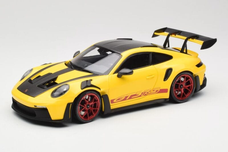 Porsche 911 992 GT3 RS Racing Yellow Weissach Package & Red Wheels Minichamps 1:18 110062025 Kovina
