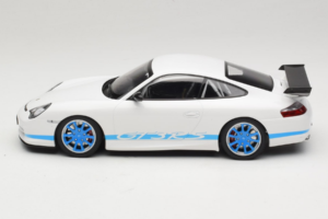 Porsche 911 996 GT3 RS Bela Modre Črte Minichamps 1:18 155062021 Kovina – slika 3 od 6
