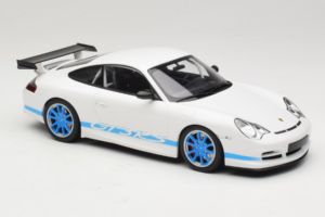 Porsche 911 996 GT3 RS Bela Modre Črte Minichamps 1:18 155062021 Kovina – slika 4 od 6