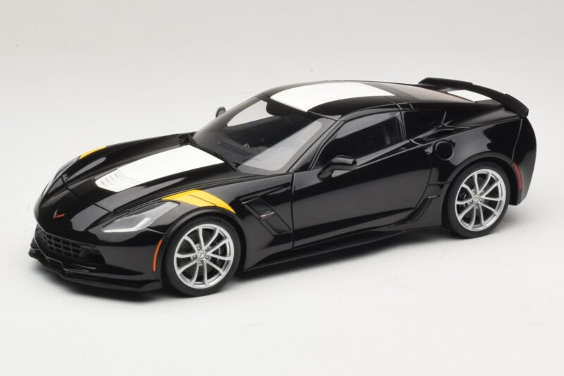 Chevrolet Corvette C7 Grand Sport Črna z Belimi Črtami AUTOart 1:18 71273 Kompozit