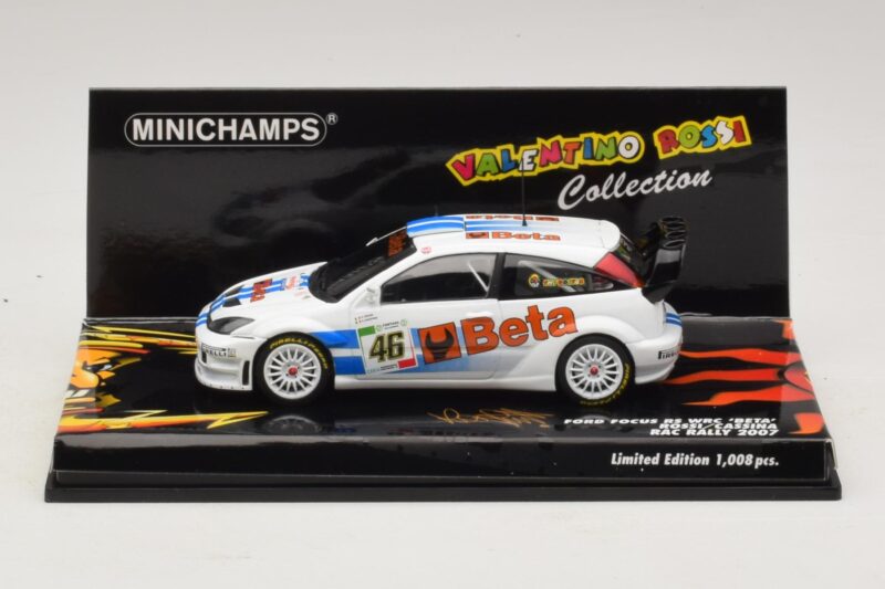Ford Focus RS WRC #46 V. Rossi / C. Cassina RAC Rally 2007 Poškodovana Škatla Minichamps 1:43 400078446-O1 Kovina