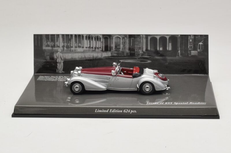 Horch 855 Spezial Roadster Srebrn Rdeč Minichamps 1:43 436014206 Kovina