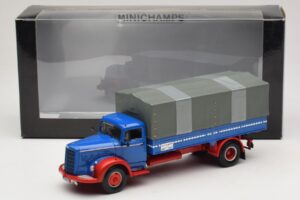 Mercedes L 315 Kamion s Ploščadjo Moder Rdeč Minichamps 1:43 439034420 Kovina – slika 6 od 6