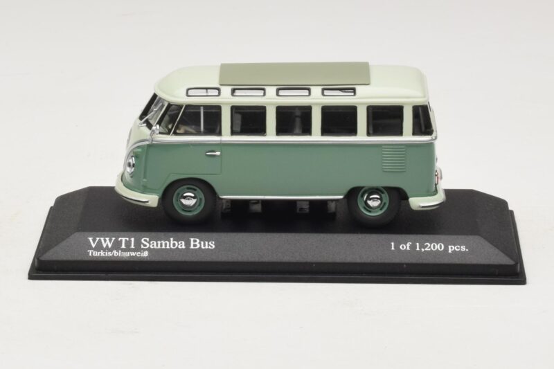 Volkswagen T1 Samba Bus Turkizno Modra Bela Minichamps 1:43 430052306 Kovina